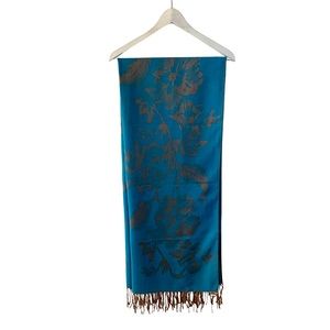 Pashmina Women Floral Scarf Shawl Fringe Lightweight Layer Throw Blue